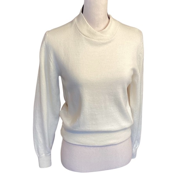 Vintage 100% Wool Robert Scott Ivory Mock Neck Balloon Sleeve Pullover Sweater - Picture 1 of 13